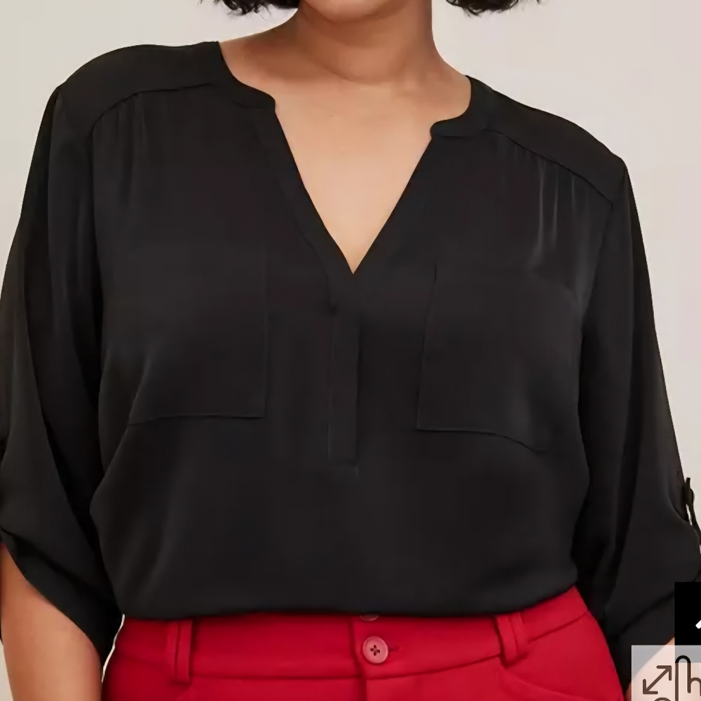 Torrid 1 Harper Studio Crepe de Chine Pullover 3/4 Sleeve Blouse - Picture 2 of 7